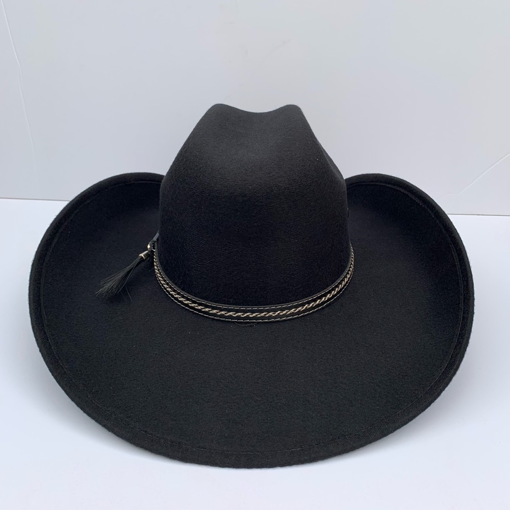 Men's Black Faux Felt Cowboy Hat Tejana Sombrero - Picture 4 of 5